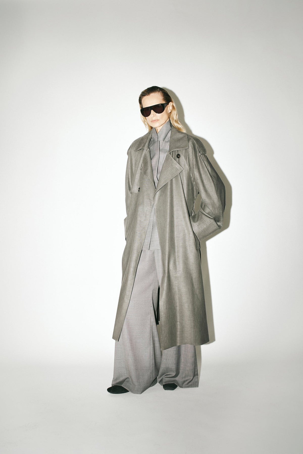 Styled view CAMILLA AND MARC Meyer Wide Leg Pant in Charcoal Grey with the Ember Trench Coat.