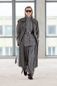 Runway view CAMILLA AND MARC Meyer Wide Leg Pant in Charcoal Grey with front pleats.