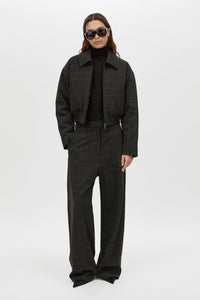 Front Styled - CAMILLA AND MARC Casio drop crotch check pant in charcoal grey. 