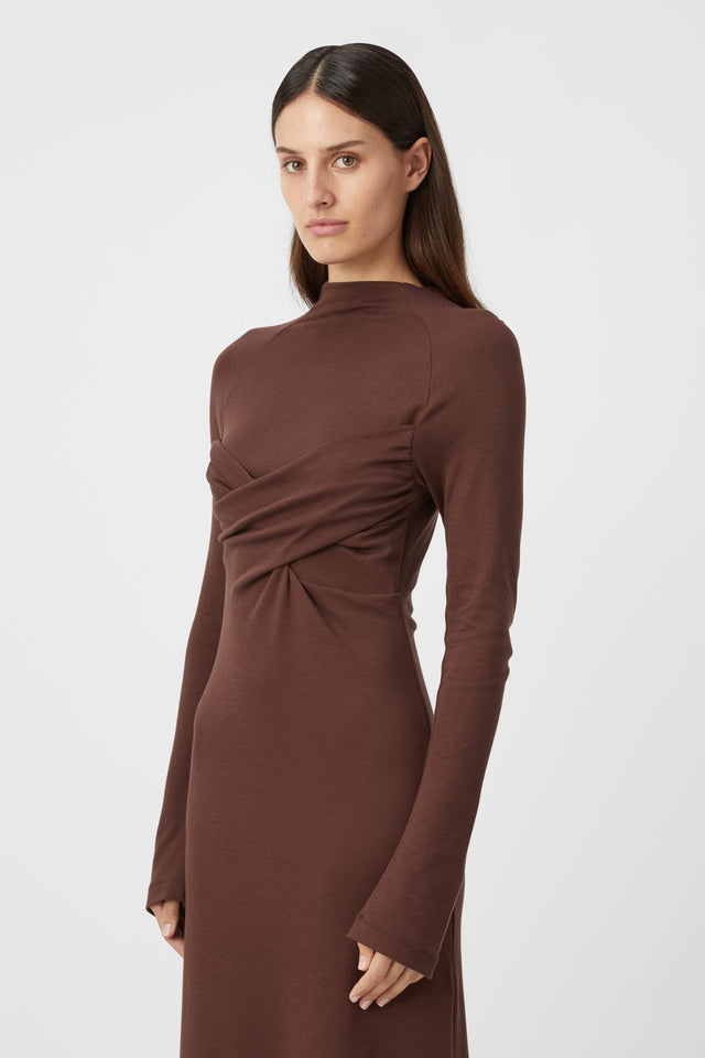 Cornell Long Sleeve Midi Dress in Hickory Yellow - CAMILLA AND MARC® C&M