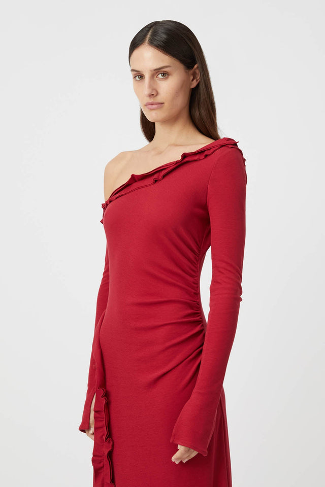 Litha One Shoulder Midi Dress in Raspberry Red - CAMILLA AND MARC® C&M