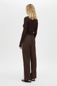 Back view CAMILLA AND MARC Locus Scuba Pant in Espresso with a mid‑rise fit and side‑stripe tape.