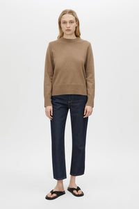 Front view CAMILLA AND MARC Malo Sweater in Fawn with cropped relaxed silhouette and long sleeves.