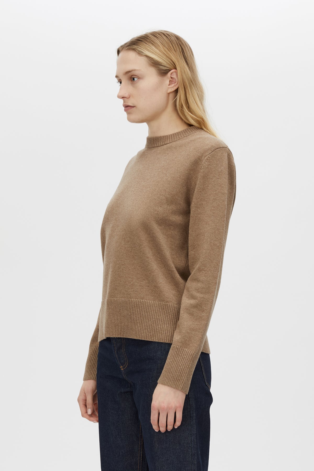 Cropped view CAMILLA AND MARC Malo Sweater in Fawn with cropped relaxed silhouette and long sleeves.