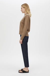 Side view CAMILLA AND MARC Malo Sweater in Fawn with cropped relaxed silhouette and long sleeves.