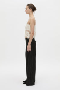 Side view CAMILLA AND MARC sheer Alvar Lace Cami in cream with adjustable elastic straps.