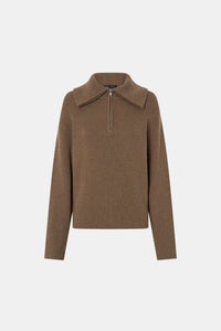 Ghost view CAMILLA AND MARC Anouk Knit Pullover in Caramel with quarter‑zip metal opening and cotton–merino blend.