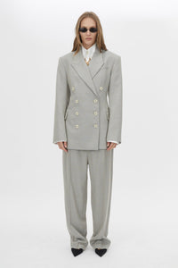 Front view CAMILLA AND MARC Aspira Pant in Dusty Blue with a wide‑leg tailored silhouette.