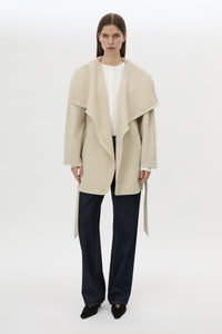 Front view CAMILLA AND MARC Audrey Wrap Jacket in Oat styled open.
