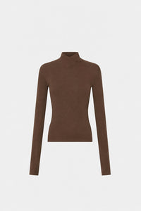 Ghost view CAMILLA AND MARC Axial Top in Chocolate with layered cross‑over high neck.