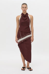 Front view CAMILLA AND MARC Barolo Midi Dress in cream print with high-cowl neckline.