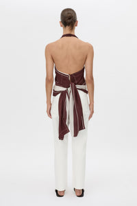 Back view CAMILLA AND MARC Barolo Top in cream print with high‑neckline and open back.