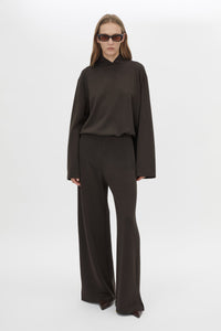 Front view CAMILLA AND MARC Bessette mid-rise lounge pant in brown with internal elasticated waistband.