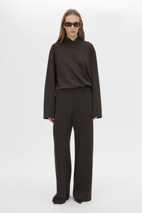 Styled CAMILLA AND MARC Bessette mid-rise lounge pant in brown with internal elasticated waistband.