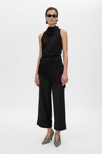 Front styled view CAMILLA AND MARC Caius Manstyle Wide Leg Pant in Black with tailored high waistband, and 100% Australian wool.