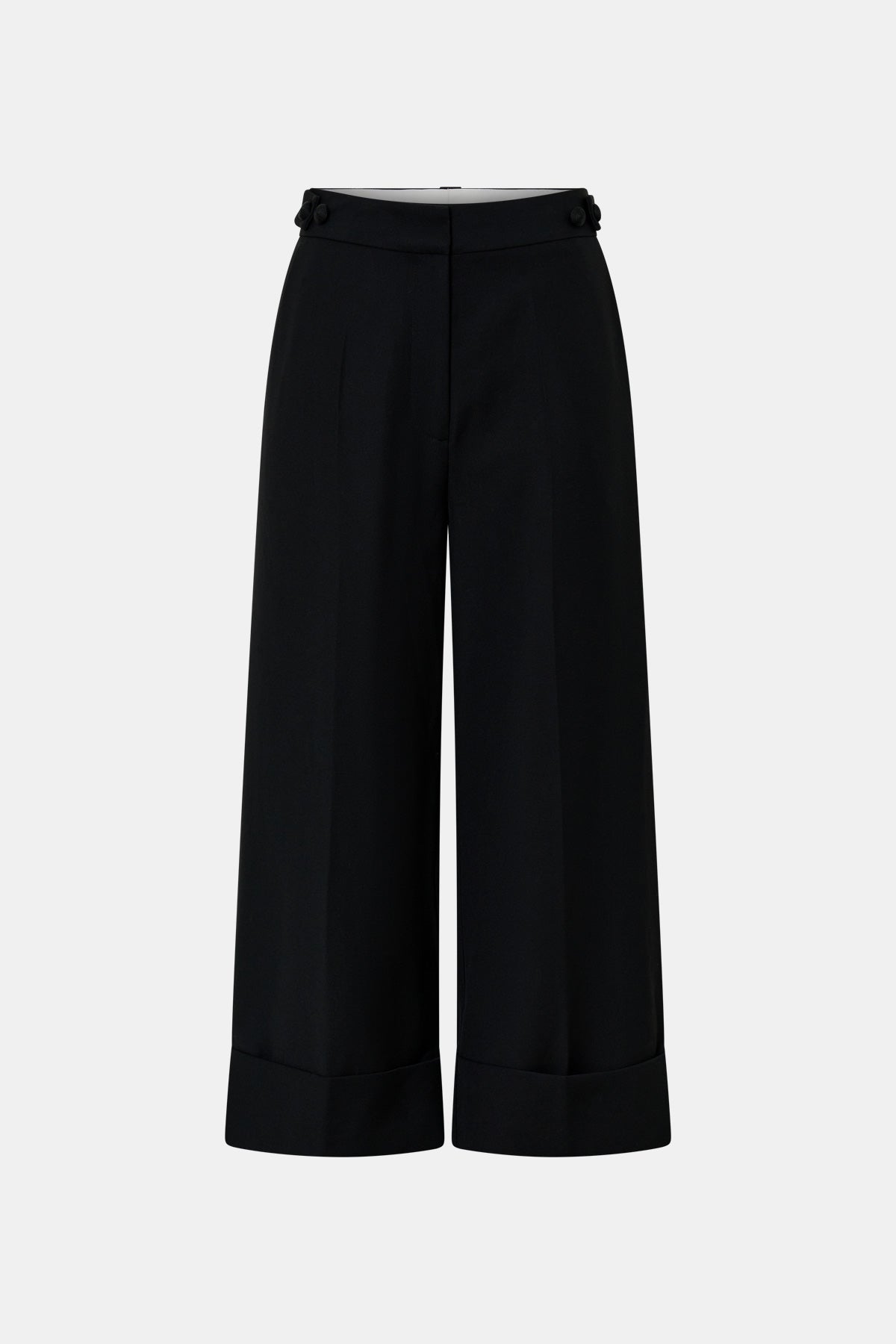 Ghost view CAMILLA AND MARC Caius Manstyle Wide Leg Pant in Black with tailored high waistband, and 100% Australian wool.