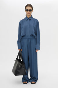 Front view CAMILLA AND MARC Cameo Pant in Steel styled with the Cameo Shirt.
