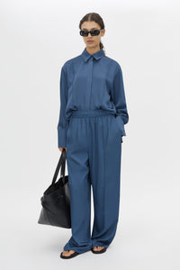Front view CAMILLA AND MARC Cameo Pant in Steel with a relaxed wide‑leg silhouette.