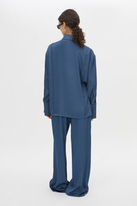 Back view CAMILLA AND MARC Cameo Pant in Steel with a relaxed wide‑leg silhouette.