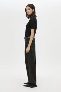 Side Styled View - CAMILLA AND MARC Casio drop crotch check pant in charcoal grey. 