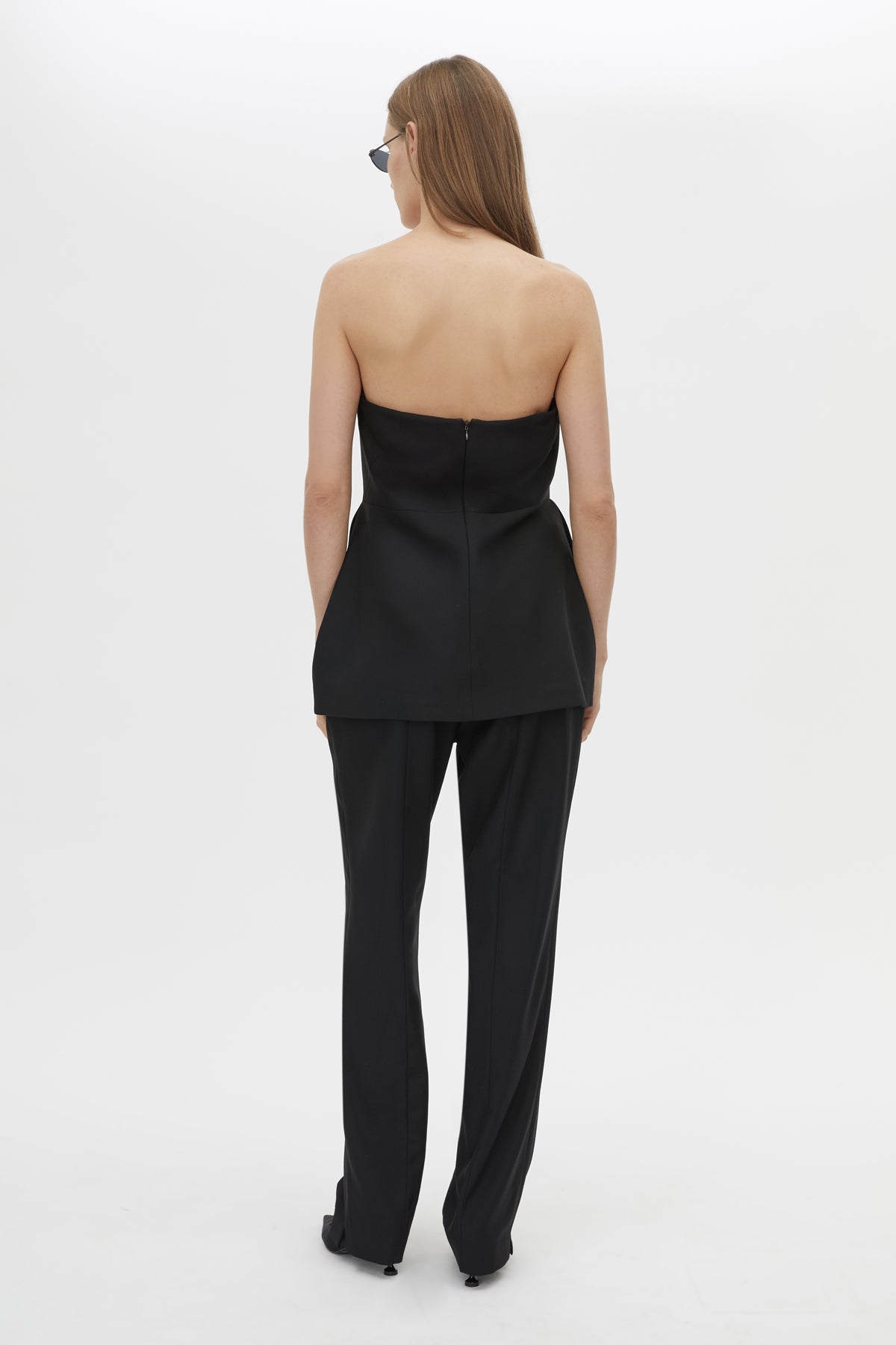 Back view CAMILLA AND MARC Cassie Bodice Top in Black with a tailored strapless silhouette.