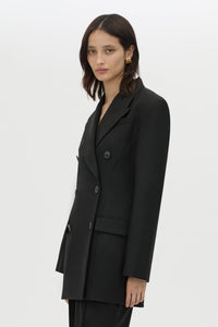 Cropped view CAMILLA AND MARC Cassie long sleeve mini dress in black with open back removable chain detail.
