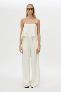 Front view CAMILLA AND MARC Chara Relaxed Pant in Cream styled with the Chara Embroidered Top.