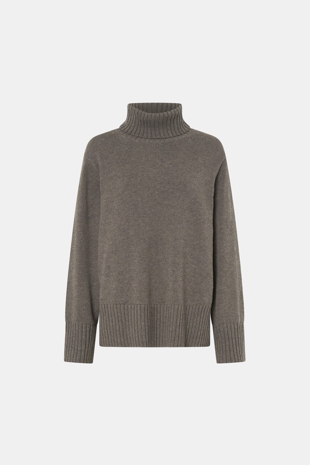 Ghost view CAMILLA AND MARC Crawford Knit Roll Neck Sweater in Grey with wool knit finish and roll‑neck silhouette.