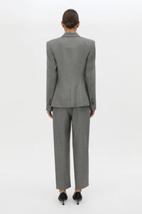 Back view CAMILLA AND MARC Crest Fitted Blazer in Grey Marle with double‑breasted front and sharp lapel.