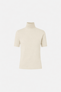 Ghost view CAMILLA AND MARC Dakota Elbow Sleeve Top in Cream with turtleneck silhouette.