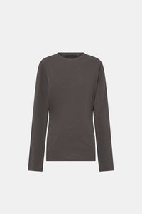 Ghost view CAMILLA AND MARC Dakota long sleeve relaxed top in charcoal grey with crew neckline and semi-sheer fabrication.