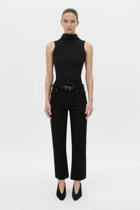 Front view CAMILLA AND MARC fitted Dakota Sleeveless High Neck Top in black.