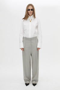 Front view CAMILLA AND MARC Denis Long Sleeve Shirt in White with man‑style tailoring and snake chain detail.