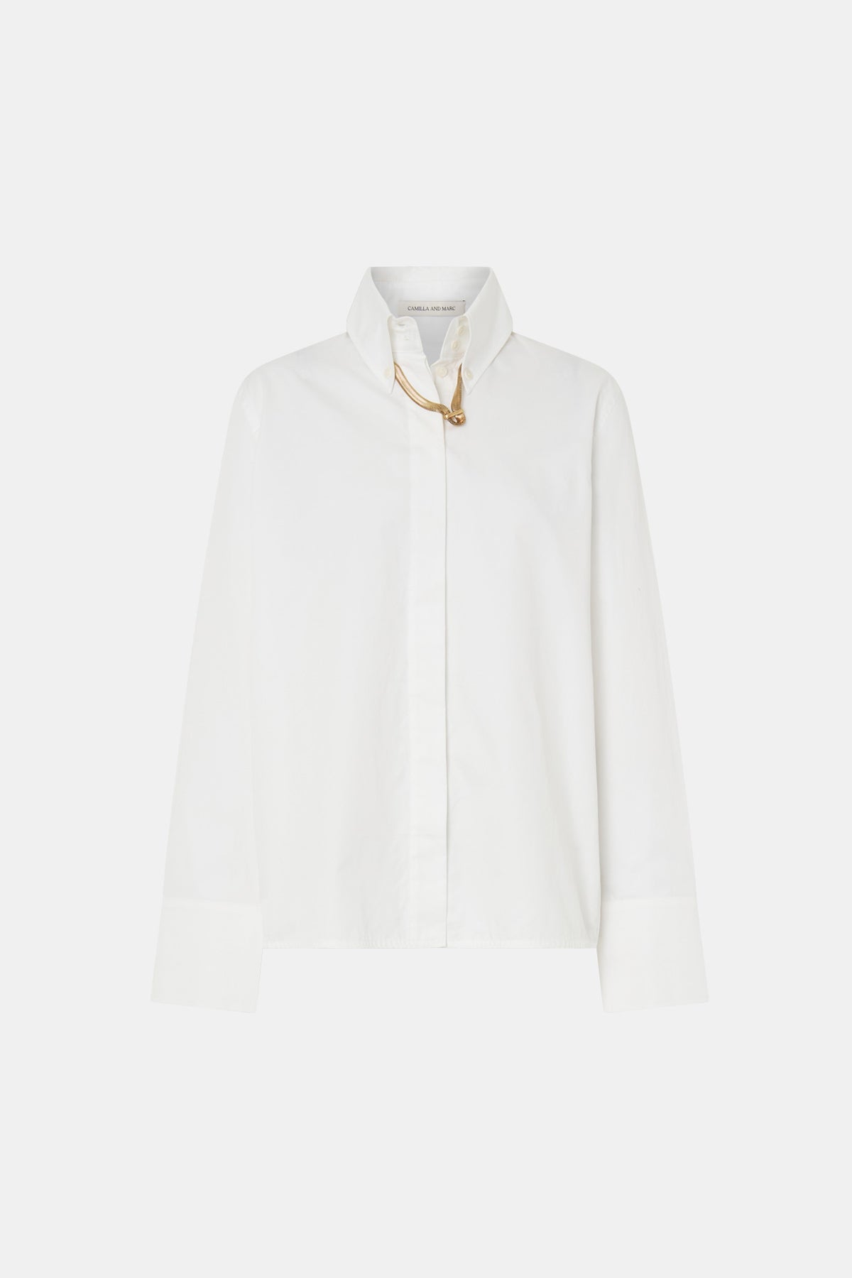 Ghost view CAMILLA AND MARC Denis Long Sleeve Shirt in White with man‑style tailoring and snake chain detail.