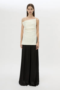 Front styled view CAMILLA AND MARC Elise Top in Cream with sculpted fit, off‑shoulder design and side hem splits.