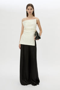 Front view CAMILLA AND MARC Elise Top in Cream with sculpted fit, off‑shoulder design and side hem splits.