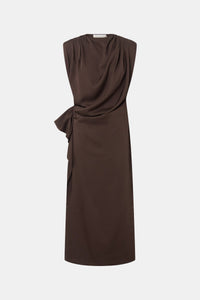 Ghost view CAMILLA AND MARC Elowyn Midi Dress in Espresso Brown with draped detailing.