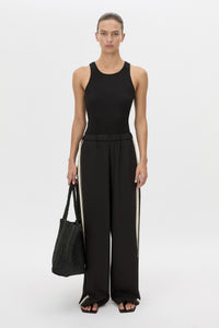 Front-styled view CAMILLA AND MARC wide-leg Enna Pant in black with an elasticated high‑waistband.