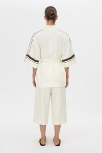 Back view CAMILLA AND MARC relaxed Enna Robe in stone with embroidery detail.