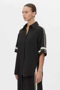 Cropped view CAMILLA AND MARC relaxed Enna Shirt in black with embroidery detail.