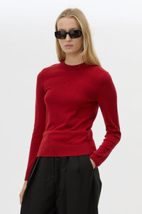 Cropped view CAMILLA AND MARC Esme Knit Sweater in Cherry Red with crew neckline, ribbed trims and single‑jersey knit.