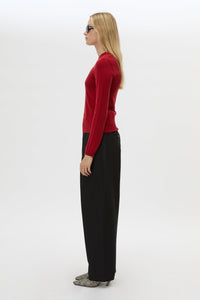 Side view CAMILLA AND MARC Esme Knit Sweater in Cherry Red with crew neckline, ribbed trims and single‑jersey knit.
