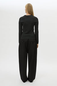 Back view CAMILLA AND MARC Esme Knit Sweater in Graphite Grey with crew neckline, ribbed trims and single‑jersey knit.