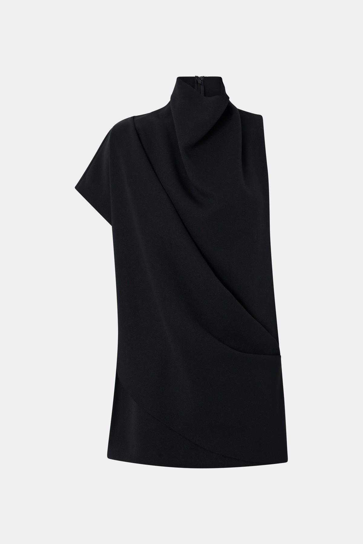 Ghost view CAMILLA AND MARC Huxley Draped Mini Dress in Black with laser‑cut neckline and draped panel.