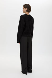 Back view CAMILLA AND MARC Ines Knit Sweater in Black with brushed knit texture and ribbed crew neckline.