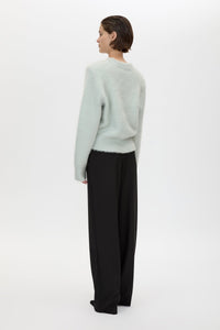 Back view CAMILLA AND MARC Ines Knit Sweater in Mint with brushed knit texture and ribbed crew neckline.