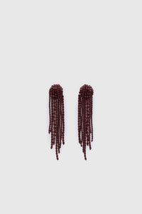Ghost view CAMILLA AND MARC Irida Drop Earrings in burgundy with glossy beaded drop design.