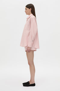 Side view CAMILLA AND MARC Jenie stripe shirt in light rose stripe.
