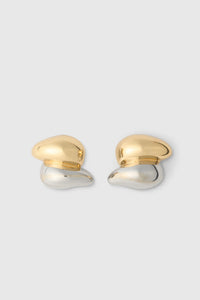 Front view CAMILLA AND MARC Koa Earrings in sculptural two‑tone 18k gold and rhodium plating.  