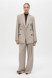 Front view CAMILLA AND MARC Malik Pant in Tan Herringbone with wide‑leg low‑rise tailored silhouette.